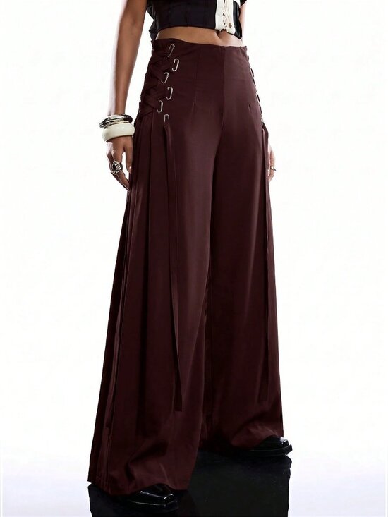 Pants - Brown Elegant Women's Drawstring Culotte Pants
